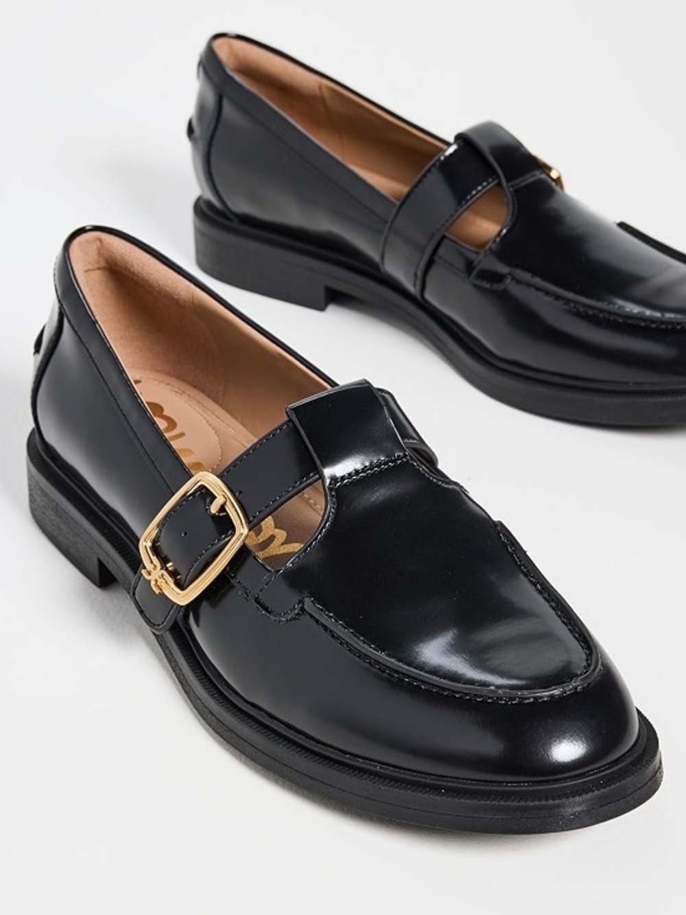Sam Edelman Elaina T-Strap Buckle Loafers in black patent leather Womens size 9